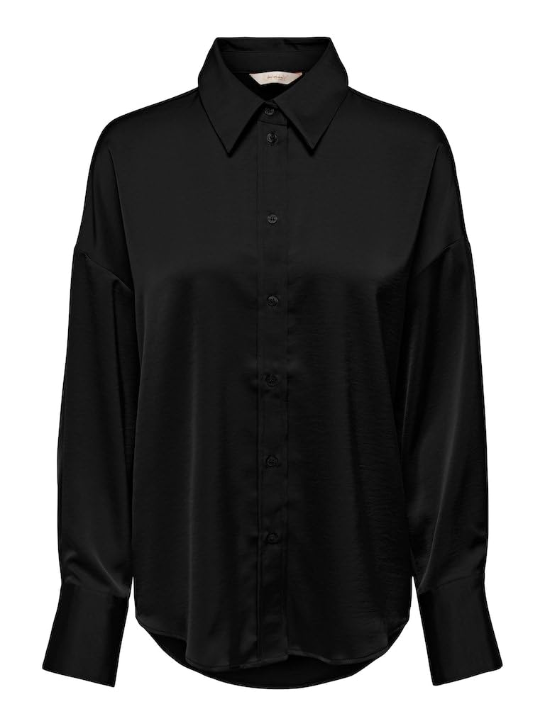 ONLY Damen Onlmarta Ls Oversize Satin Shirt WVN Bluse, Schwarz