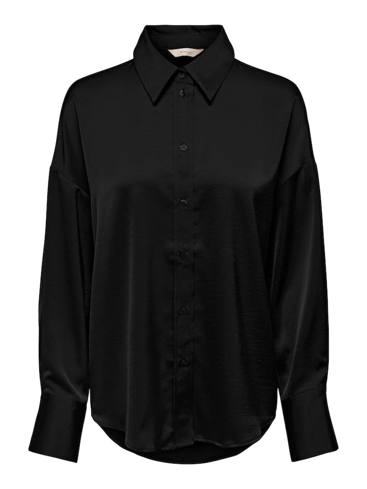 ONLY Damen Onlmarta Ls Oversize Satin Shirt WVN Bluse, Schwarz