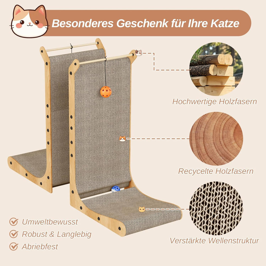Katzenkratzer L-förmiges Katzenkratzbrett 68 cm hoch vertikaler Kratzbaum mit Ball Spielzeug Möbelsc