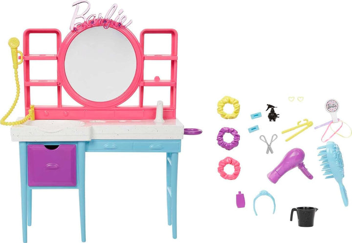 BARBIE Totally Hair Spielset - Puppe, Frisiertisch, 15+ Accessoires, Farbwechseleffekt, für Kinder a