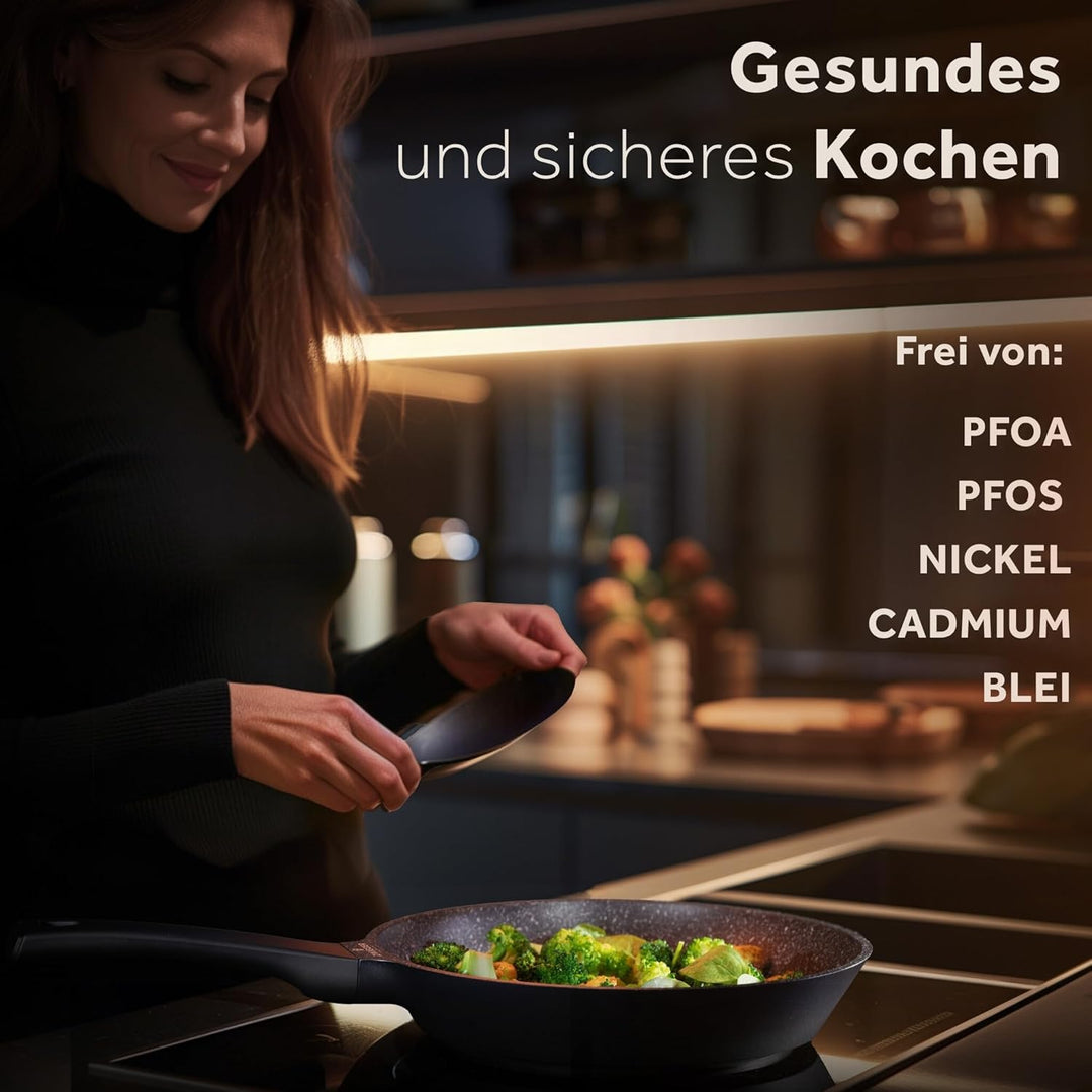 ZWIEGER Hochwertige Bratpfanne 28 cm – beschichtete Pfanne 28 cm, Aluguss, vollflächiger Edelstahlbo