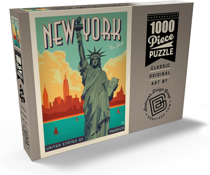 New York City: Lady Liberty, Vintage Poster - Premium 1000 Teile Puzzle - MyPuzzle Sonderkollektion