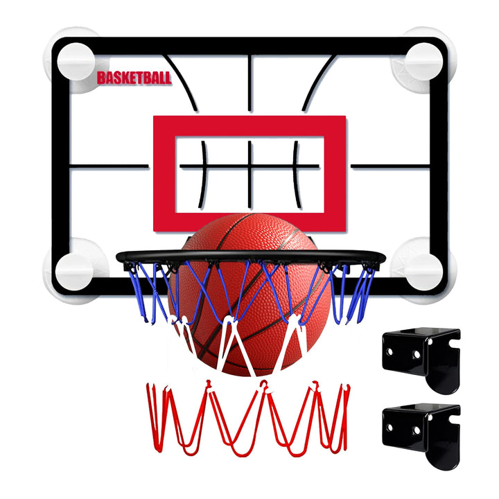 Mini-Basketballkorb für drinnen (45 x 30 cm) mit abklappbarem, federndem Ring, Geräuscharmen Ball, W