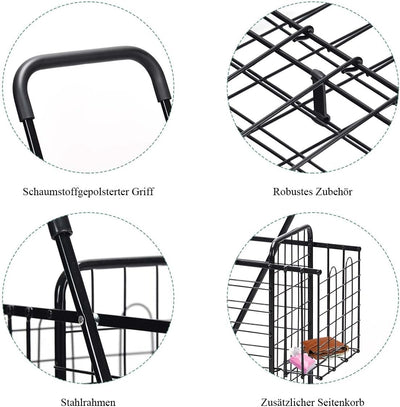 COSTWAY Klappbarer Einkaufstrolley, Einkaufswagen mit Universalrädern & Doppelkorb, 48L+10L, Tragbar