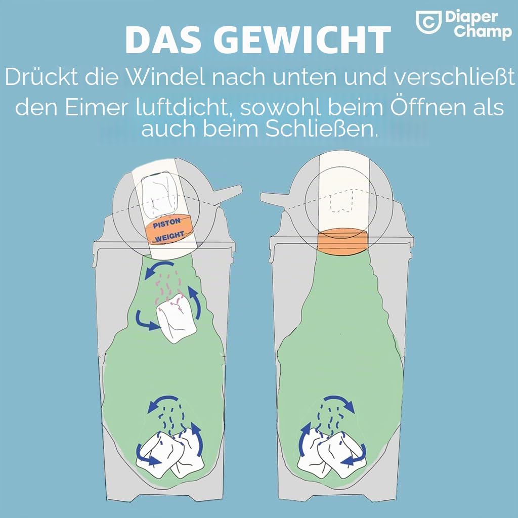 DIAPER CHAMP ONE Maxi Handsfree mit Pedal - Windeleimer - geruchsdicht - berührungslose Bedienung -