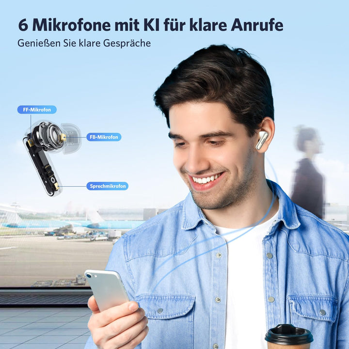 EarFun Air NC 2 Bluetooth Kopfhörer In Ear, Adaptives Hybride Aktives Noise Cancelling Kopfhörer, Hi