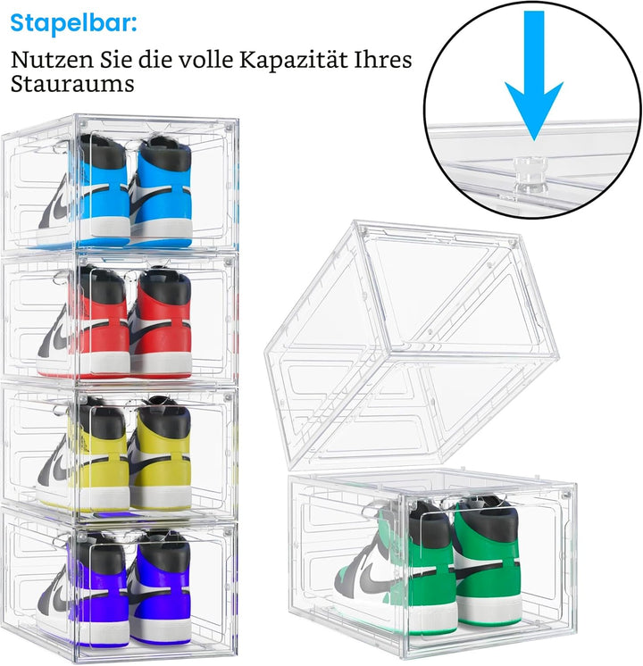 8er-Pack Schuhaufbewahrungsboxen – durchsichtige, stapelbare Boxen – Aufbewahrungsboxen aus Kunststo