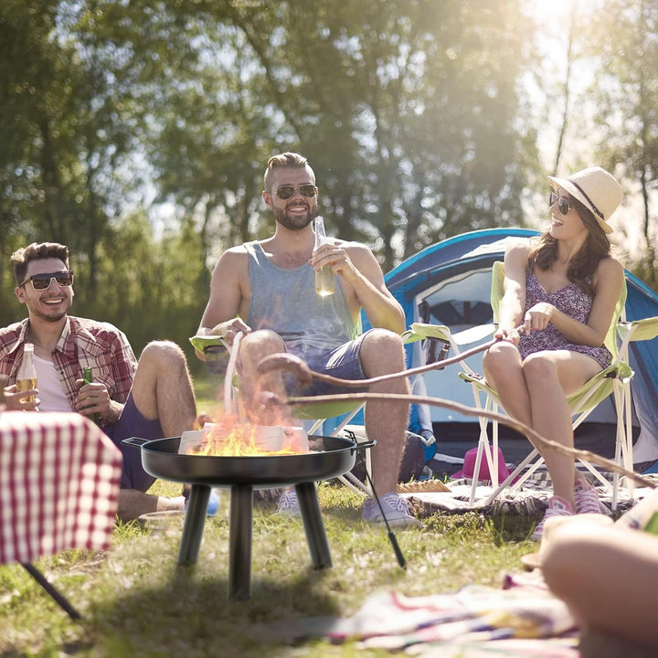 Feuerschalen für den Garten 60cm, Feuerschale mit Griffen, Multifunktionale feuerstelle mit schürhak