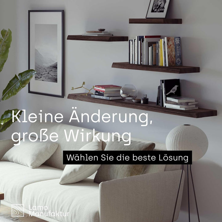LAMO Manufaktur Wandregal Holz Baumkante | Regal Farbe: Schwarz | Pure: ohne Montage Set | 60 cm Pur