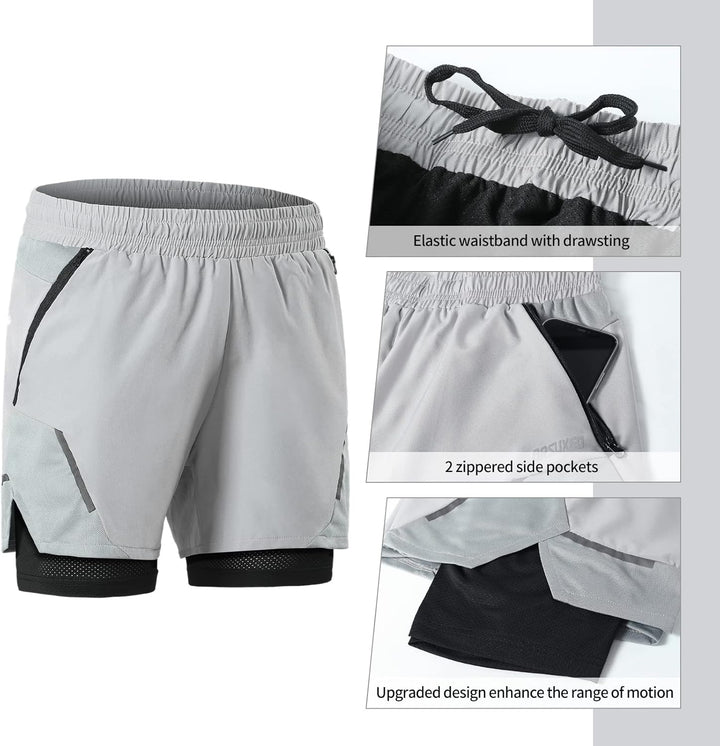 ARSUXEO Laufshorts Herren Laufhosen 2 in 1 Trainingsshorts Kurze Turnhose mit Mesh Liner Reissversch