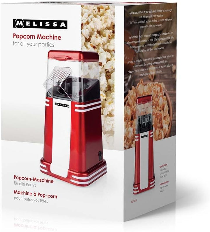 Melissa Retro Popcorn Maker 16310187 - Heissluft-Popcornmaschine 1200 W, 40-60 g pro Portion, in 2-4