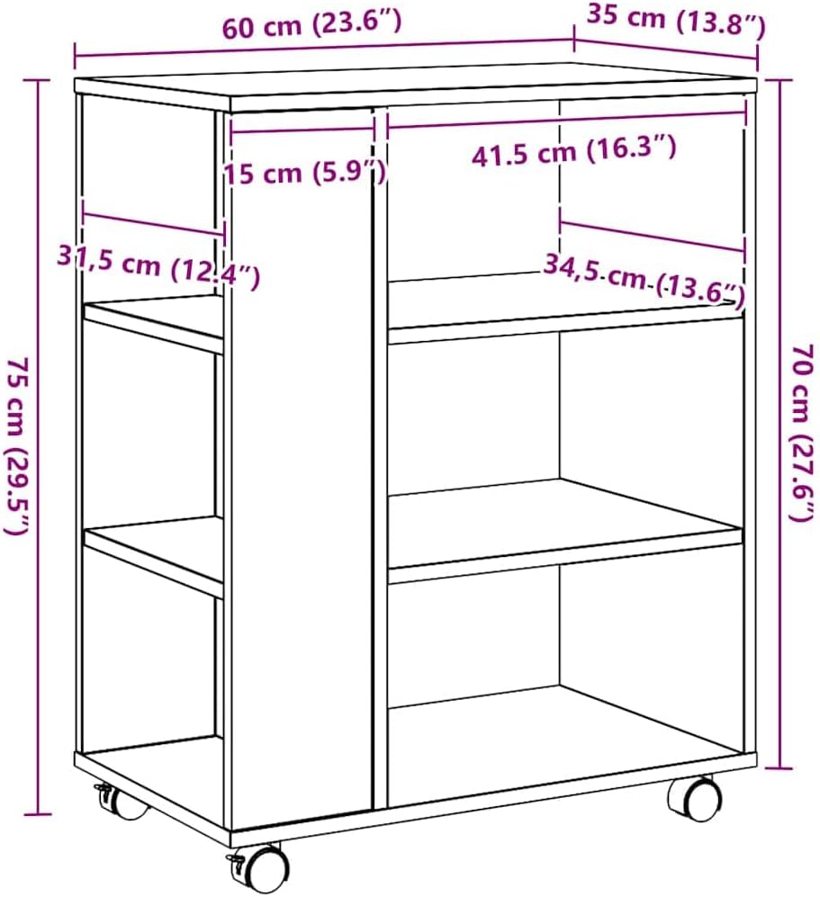 vidaXL Rollcontainer Artisan-Eiche 60x35x75 cm Holzwerkstoff