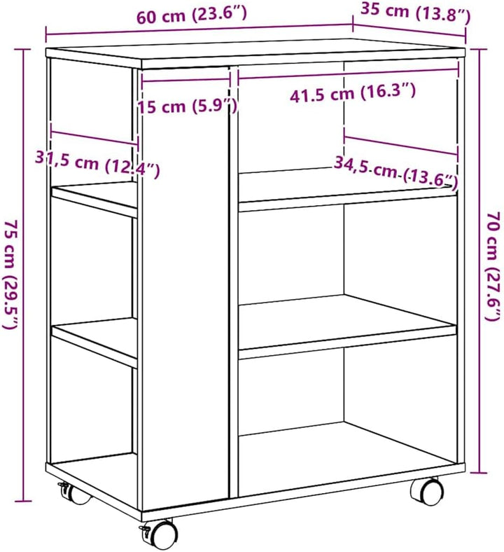 vidaXL Rollcontainer Artisan-Eiche 60x35x75 cm Holzwerkstoff