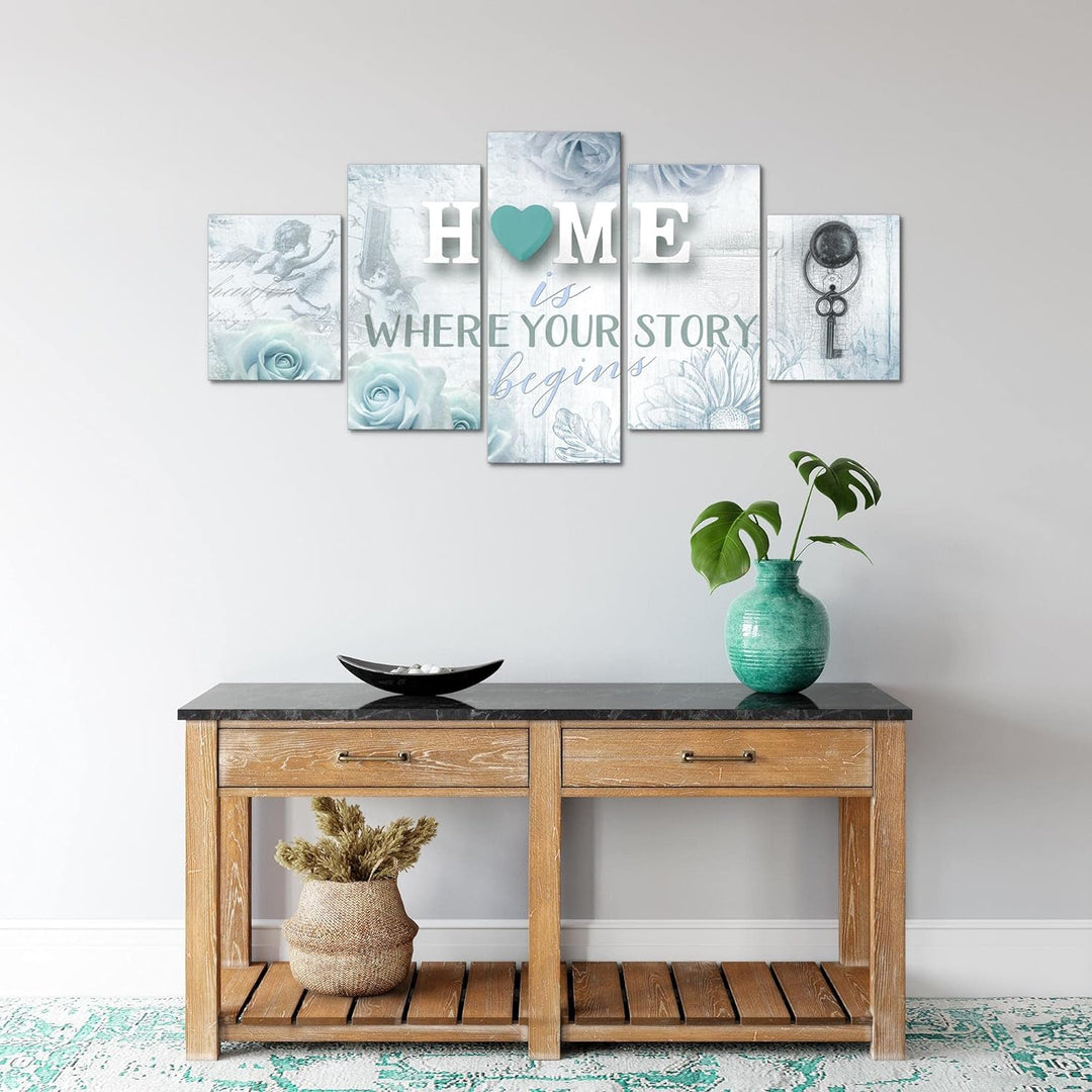 Runa Art Wandbilder Home 5 Teilig Bild auf Vlies Leinwand Deko Wohnzimmer Vintage Rot Beige 026852b