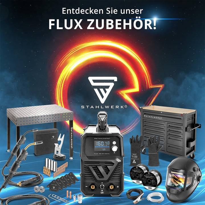 STAHLWERK FLUX Fülldraht Ø 0,8 mm E71T-GS – 2 Stück je 1 kg auf D100-Spulen | für 16 mm Dorn, univer