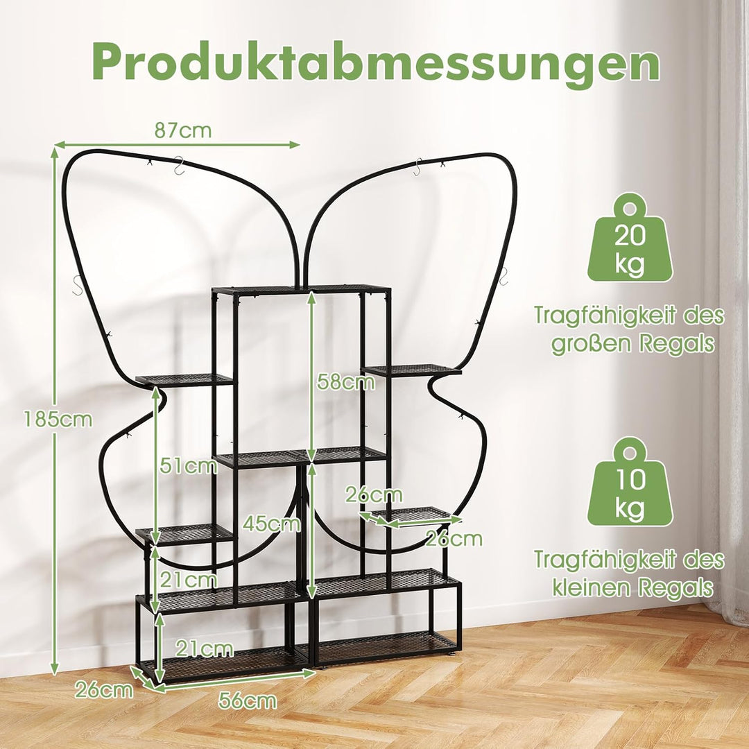 COSTWAY 6-stufiger Metall Pflanzenständer, schmetterlingsförmig, Blumenregal mit 4 Haken, Pflanzenre