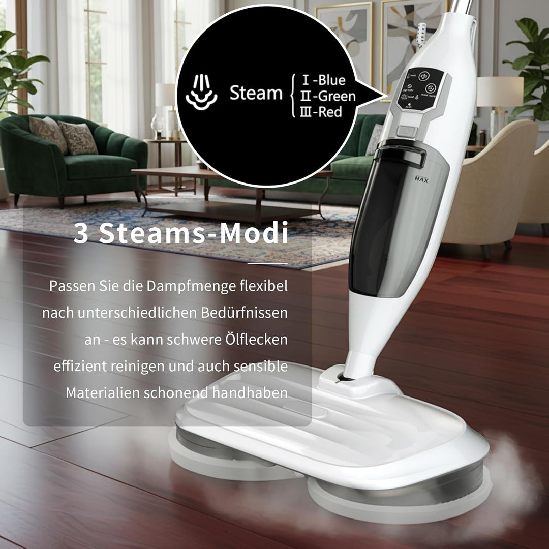 2-in-1 Dampfreiniger Mop mit Handgerät, 30s Schnellaufheizung, 4 Mikrofaserpads, Für alle Hartböden
