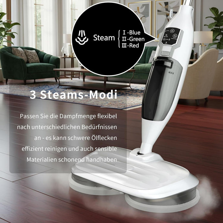 2-in-1 Dampfreiniger Mop mit Handgerät, 30s Schnellaufheizung, 4 Mikrofaserpads, Für alle Hartböden