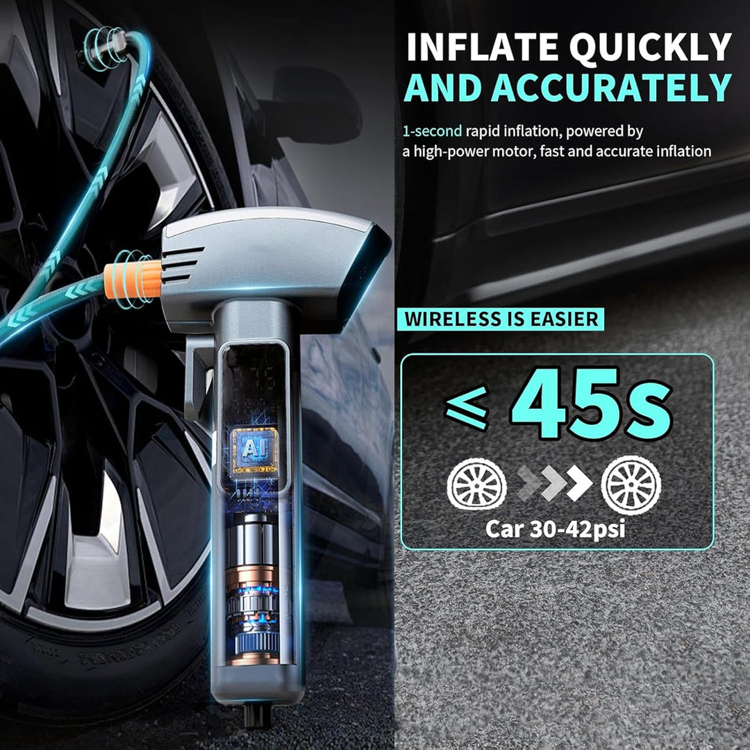 Kompressor Auto – Elektrische Luftpumpe mit Akku, 150 PSI, 5 Modi für Auto, Fahrrad, Motorrad & Ball