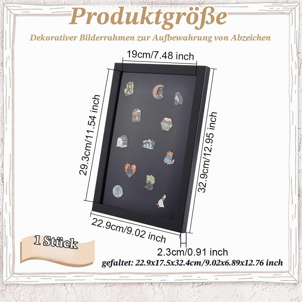 OLYCRAFT 22.8x32.9 cm Anstecknadel-Vitrine Medaillen-Vitrine Holz-Bilderrahmen Schrank Broschensamml