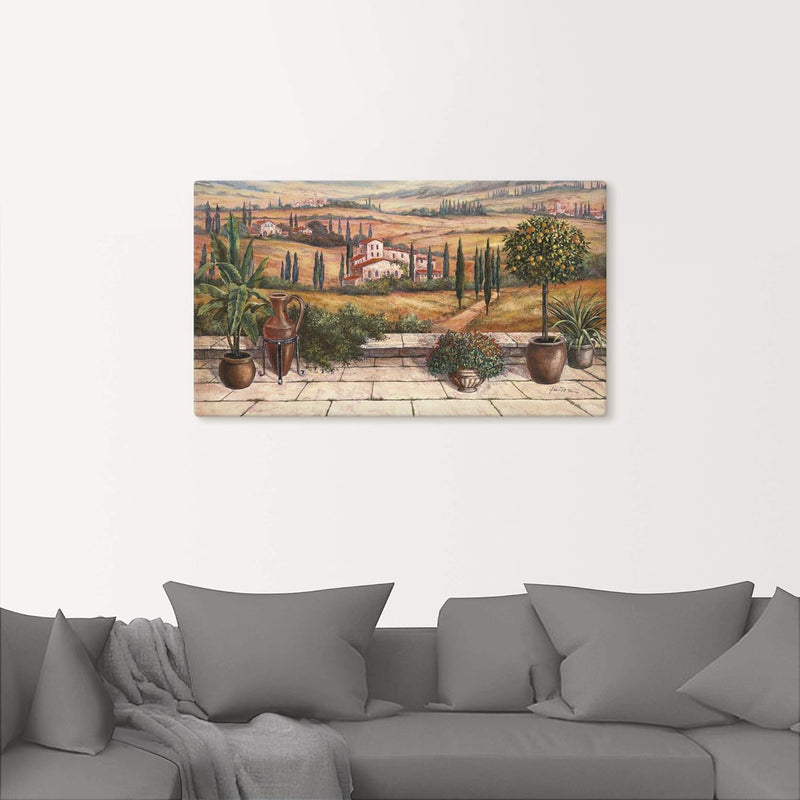 ARTLAND Leinwandbilder auf Holz Wandbild 70x40 cm Querformat Landschaft Italien Toskana Terrasse Url