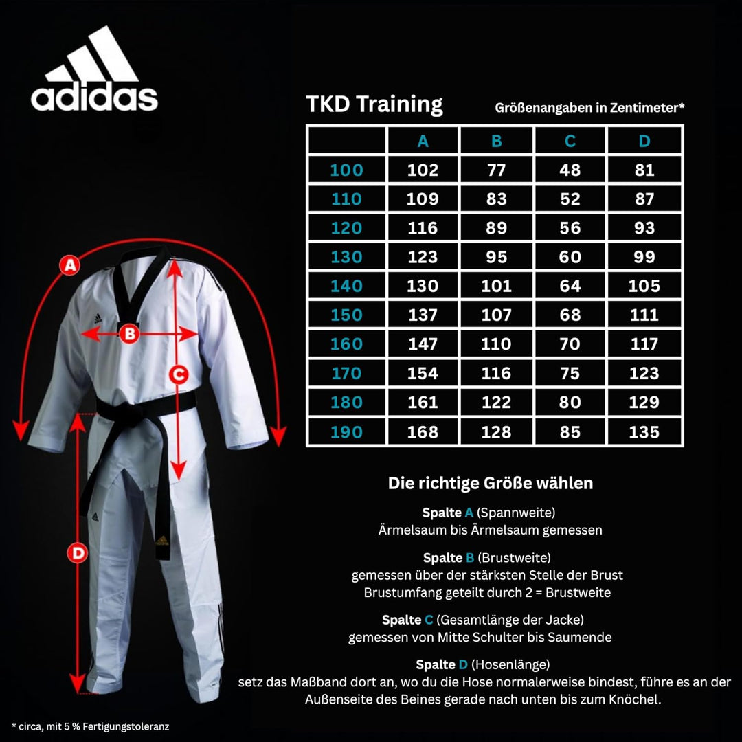 adidas Taekwondoanzug Training | Dobok mit Baumwollanteil für Kinder und Erwachsene | Leicht und atm