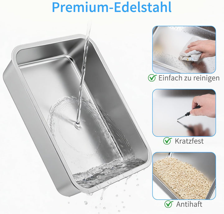 Katzenklo Edelstahl, Katzentoilette Edelstahl Offen, Metall Katzenklo für Katzen Aller Grössen &amp; Kan