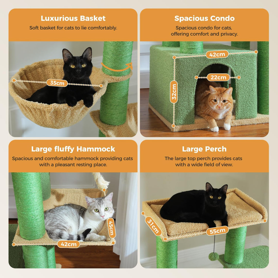 PAWZ Road Kratzbaum Grosse Katzen stabil mit Mehreren Ebenen, Hängematte,13 Sisalpfosten(φ11cm), Gro