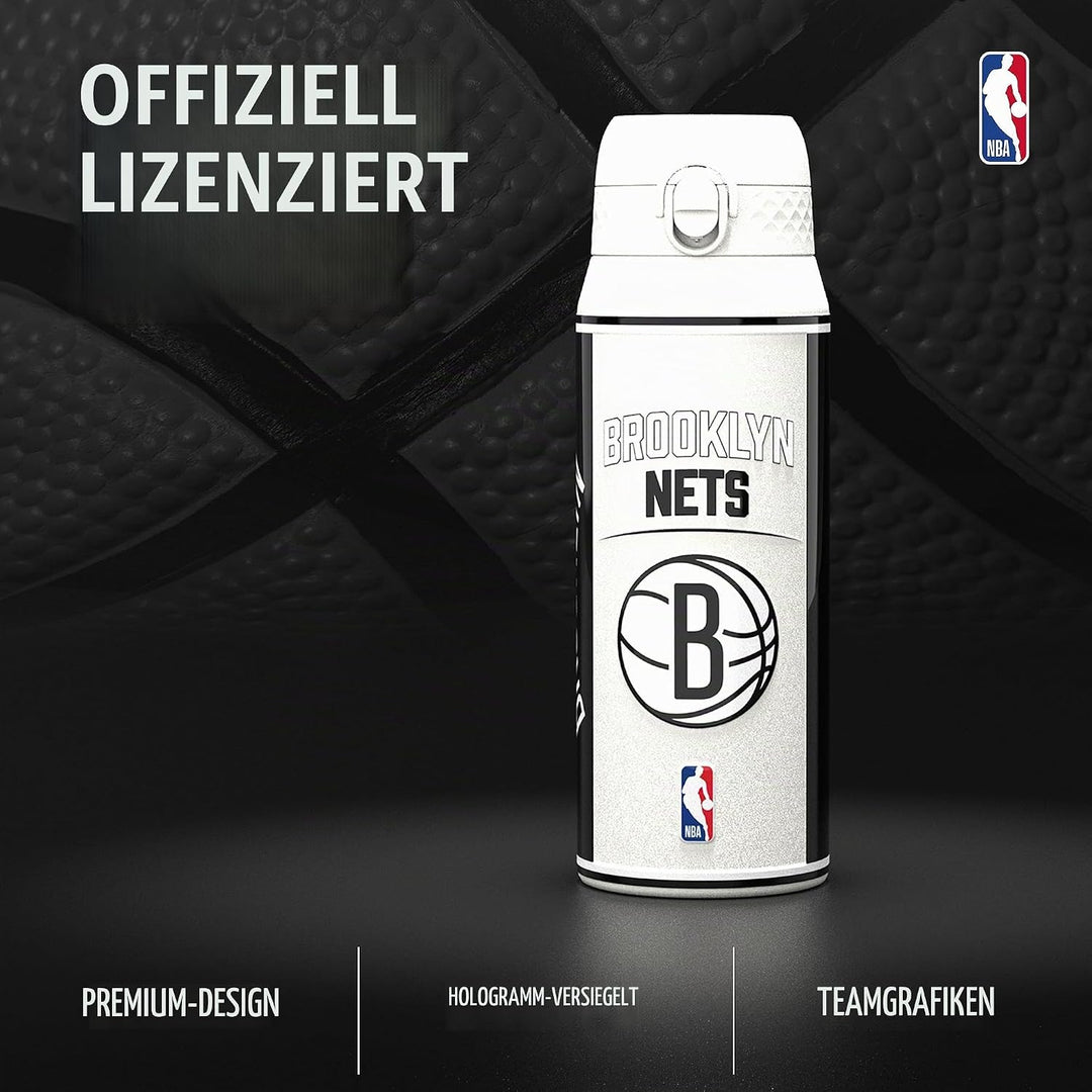 ion8 NBA Brooklyn Nets Trinkflasche Mit Herausnehmbarem Strohhalm, 750ml/24oz, Auslaufsichere Isolie