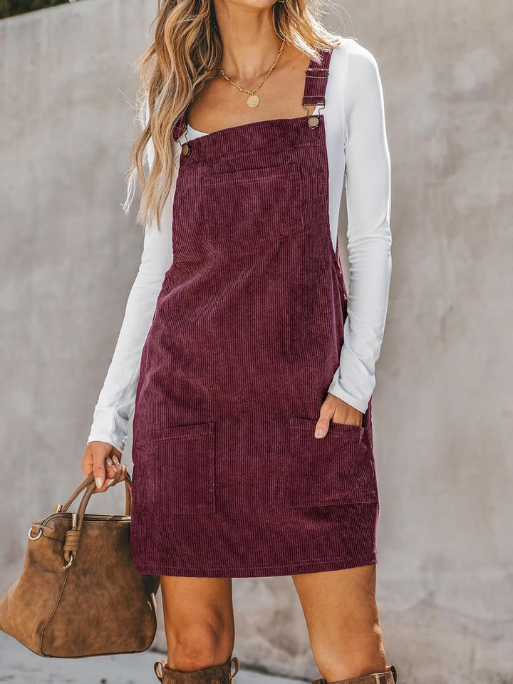CUPSHE Damen Latzrock Quadratischer Ausschnitt Hosenträger Taschen Cord Latzkleid Overallkleid Freiz
