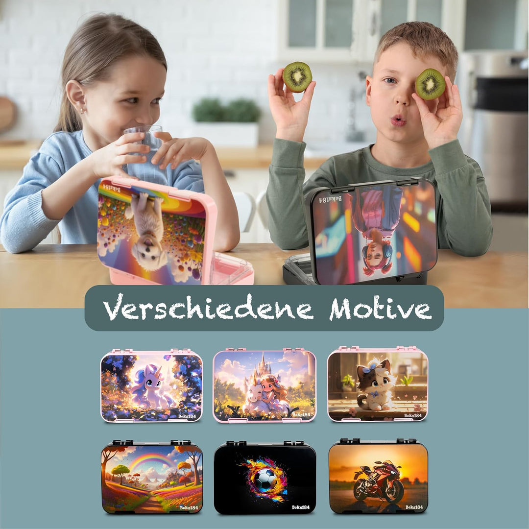 Brotdose Regenbogen für Kinder mit Fächern - Bento Box auslaufsicher - robust - BPA Frei Lunchbox -