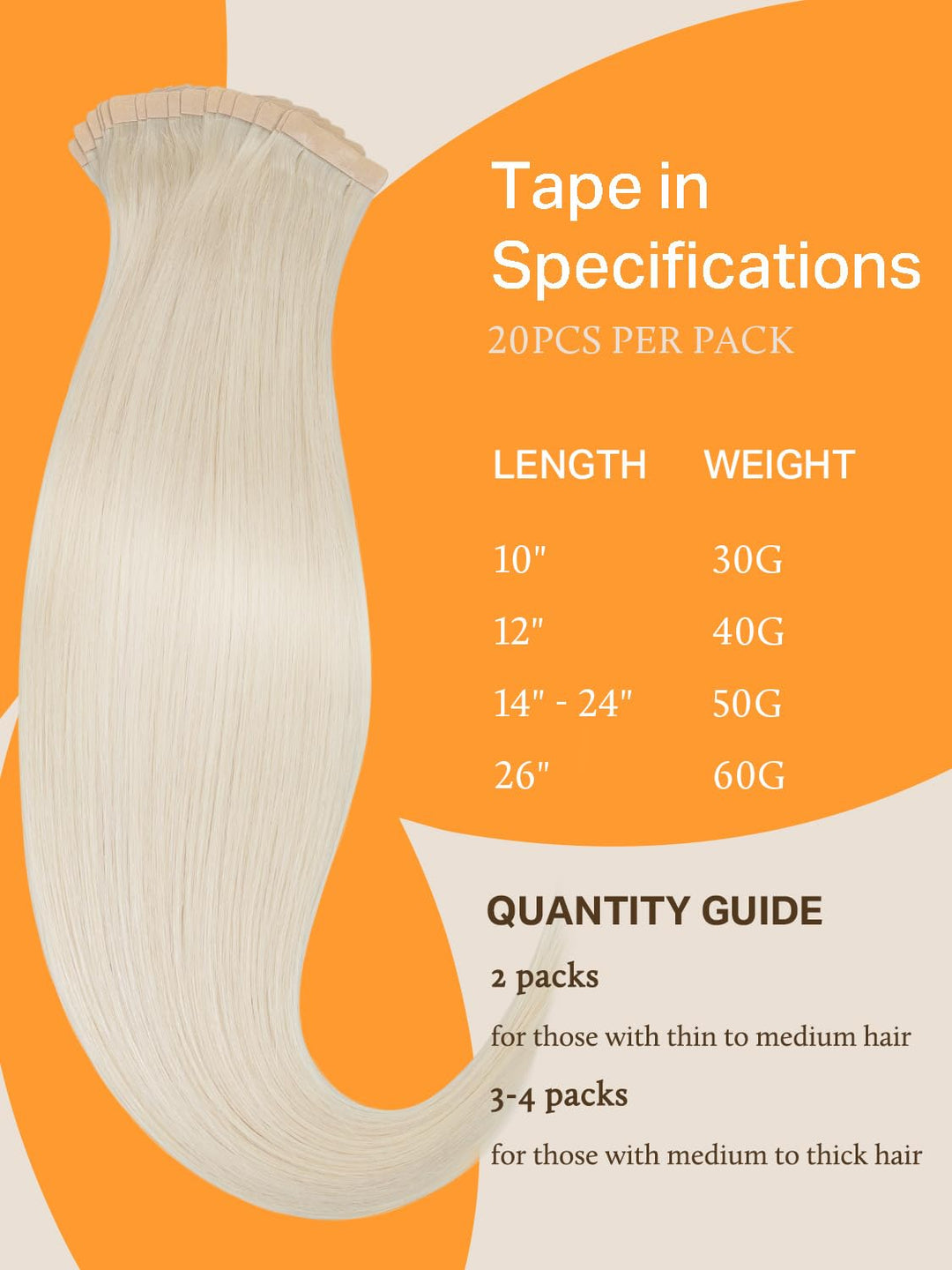 DOORES Echthaar Tape Extensions Remy Haar Tape, Platinblond 55cm (22zoll) 50g 20pcs, Blond Tape Exte
