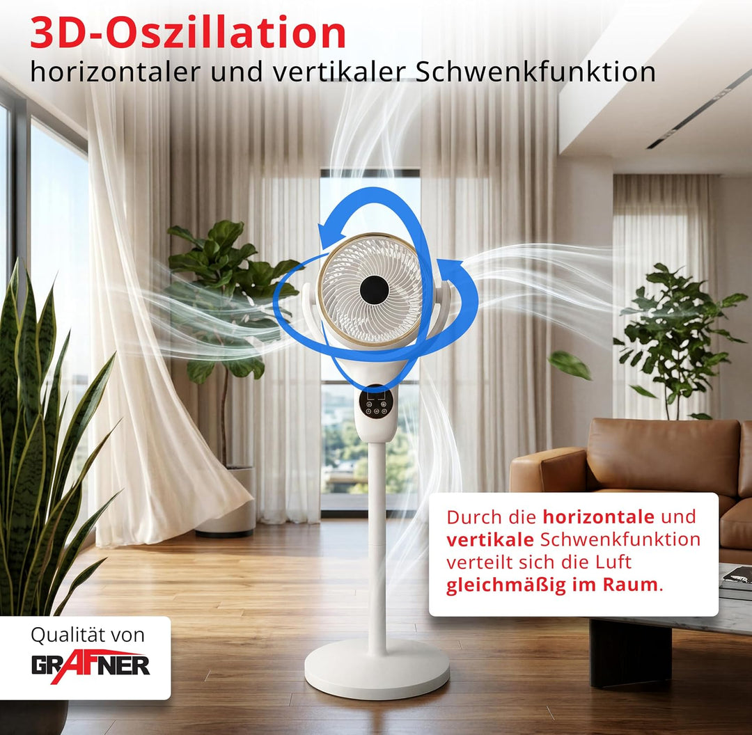 Grafner 3D Standventilator mit Fernbedienung & Touch-Display, 3-in-1 Ventilator höhenverstellbar 52–