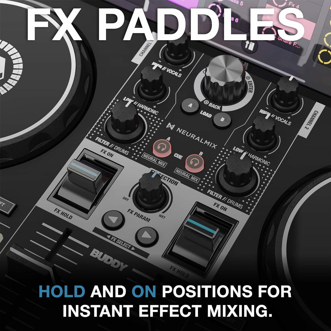 Reloop Buddy Kompakter 2-Kanal DJ Controller für Algoriddim DJay auf iOS, PadOS, Android, Mac und PC