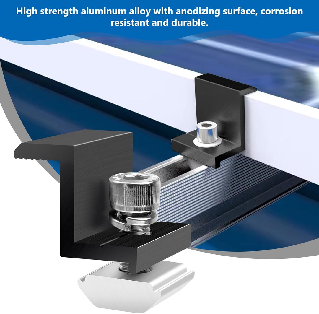 Solarmodulhalterung Endklemmen 30mm Schwarz: 10 Stück PV-Halterung, Aluminium-Befestigung für Dach,