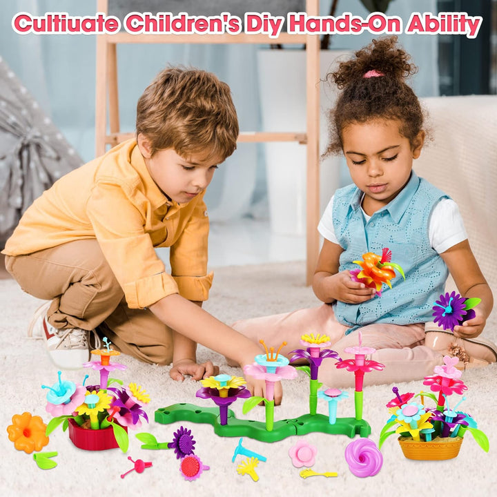 Fivejoy Blumengarten Spielzeug Für Mädchen 134PCS, DIY Bouquet Set Mit Rosa Box Draussen & Drinnen S