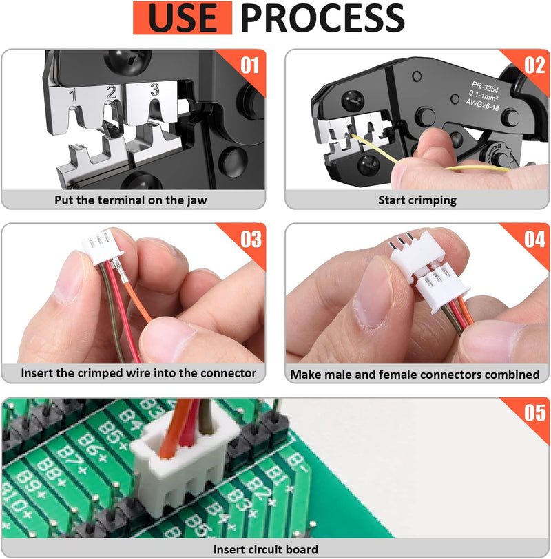 Dupont Crimpzange, Preciva Dupont Stecker Crimpzange AWG 26-18 für Unisolierte,Offene Steckverbinder