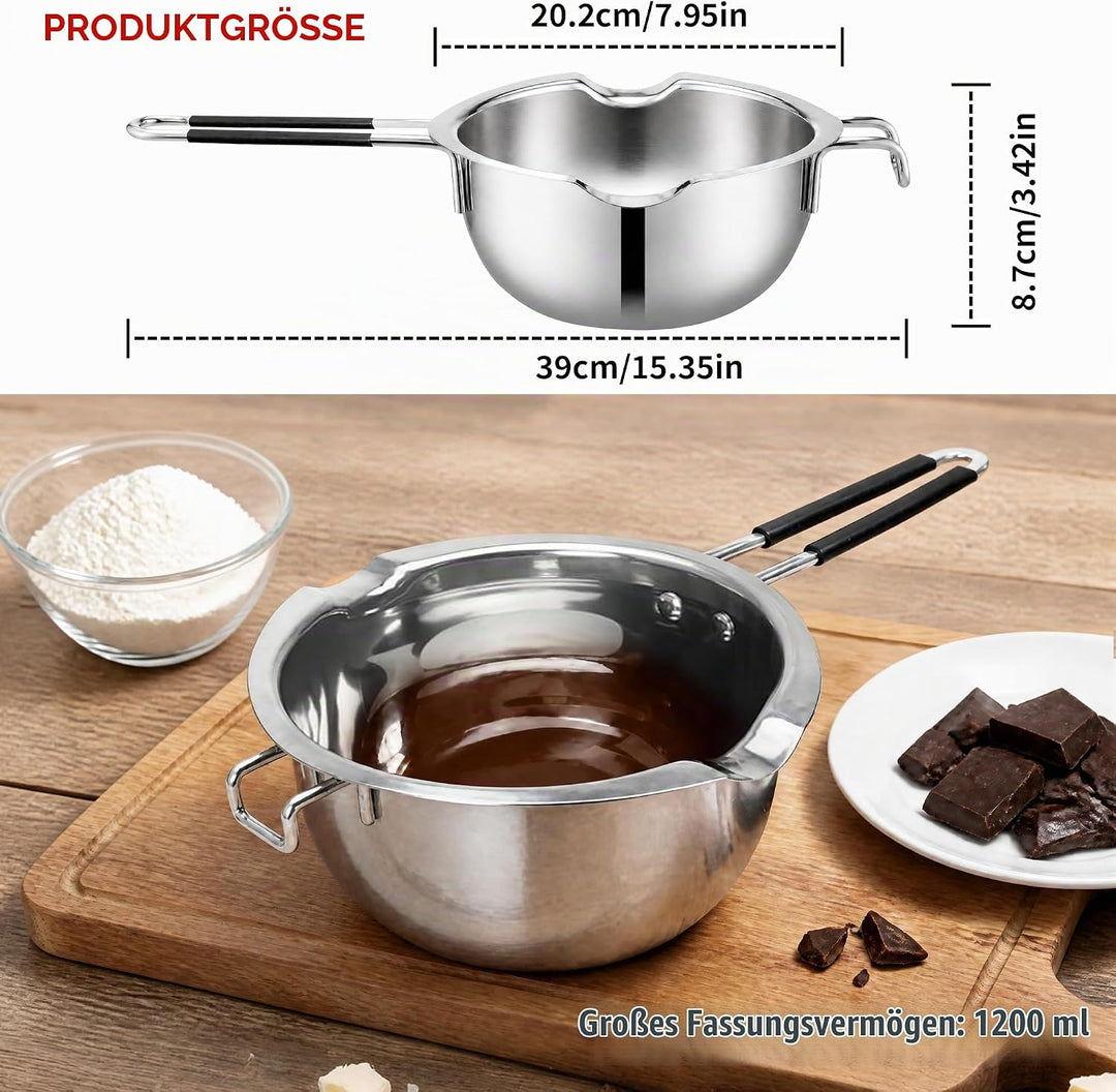 JEMESI Schokobrunnen -1200ml Chokoladen Schmelztiegel Edelstahl 304 - Wasserbad Schmelzschale,für Sc