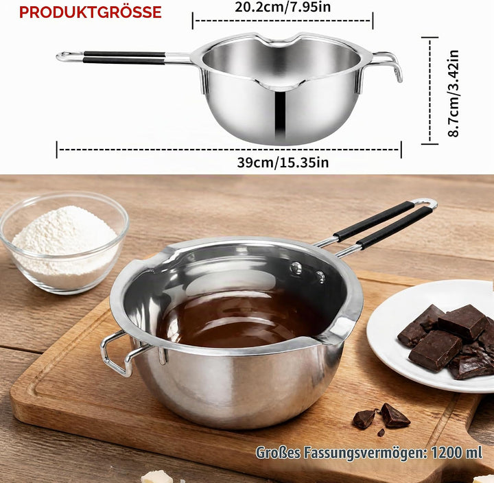 JEMESI Schokobrunnen -1200ml Chokoladen Schmelztiegel Edelstahl 304 - Wasserbad Schmelzschale,für Sc