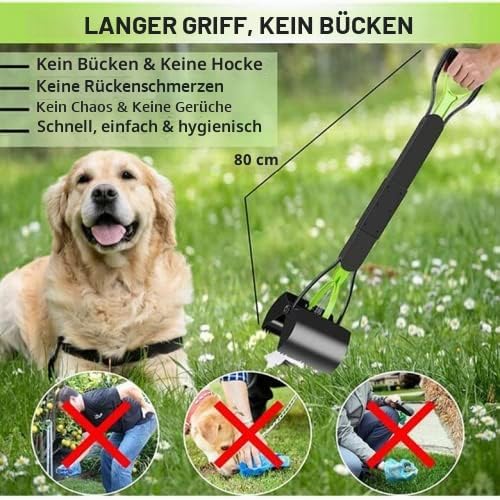 Grosser Hundekotschaufel 80 cm Extra langer Griff faltbarer Kotenentferner Greifer Picker für den Au