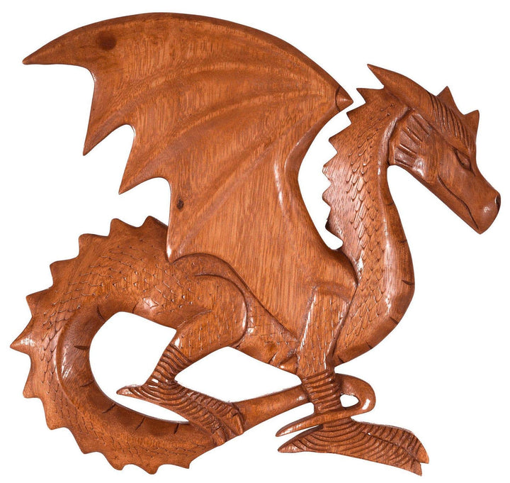 Windalf Wandbild TIAMA 28 cm Holzdrache Rechts schauend Handarbeit aus Holz