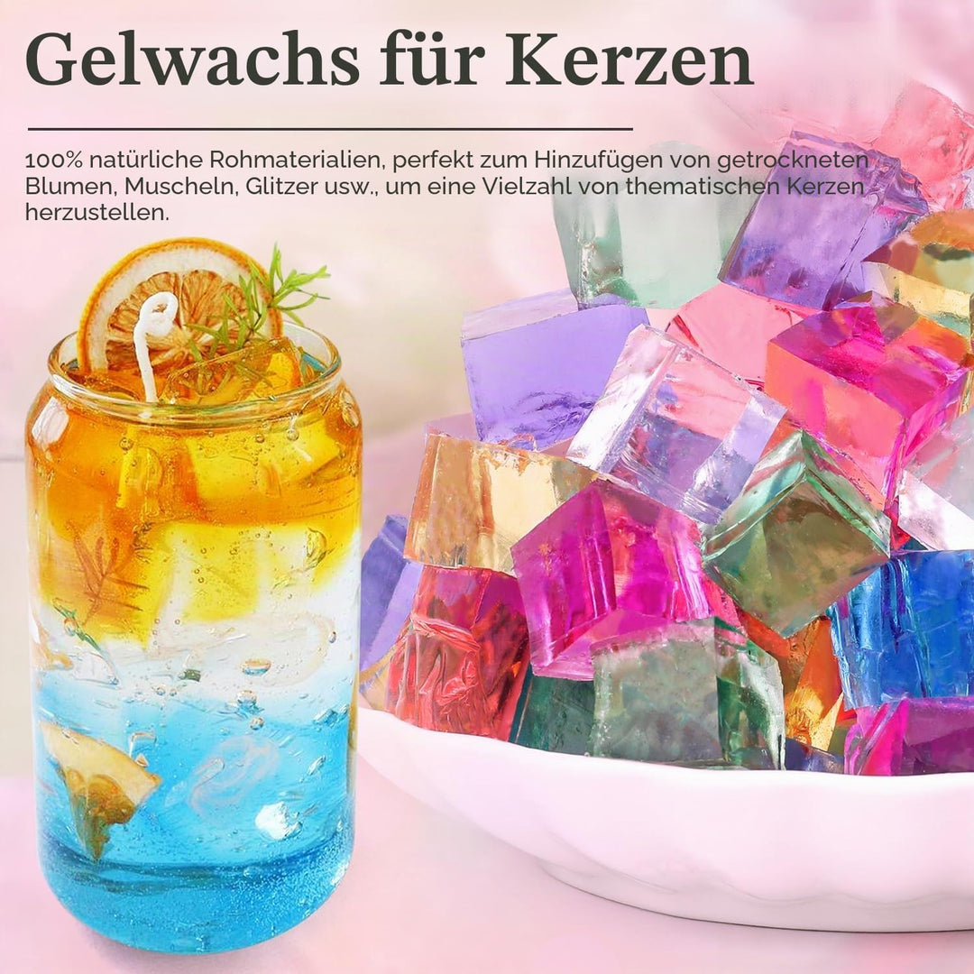 Gel Kerze Making Kit mit 4 Premium Clear Jelly Wachs, 50 Dochte &amp; Aufkleber für Duftende Kerzen, Hom