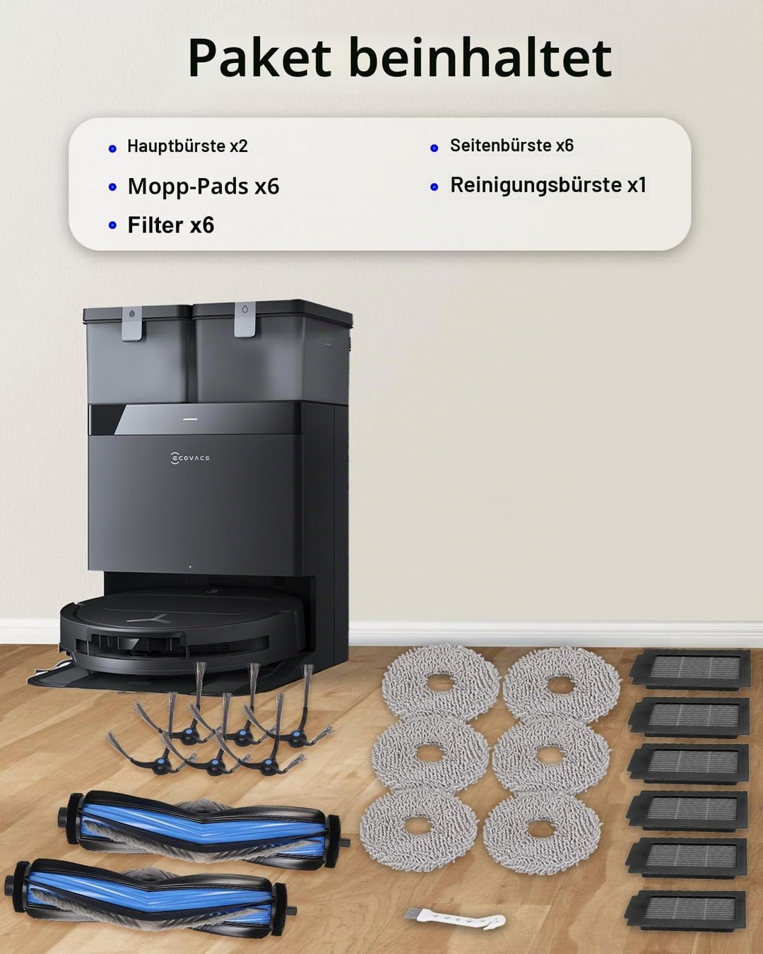 21 Stück Zubehör für Ecovacs Deebot T50 Omni/T50 Pro Omni Saugroboter, Ersatzteile Zubehörset mit 2