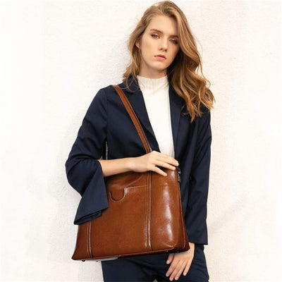S-ZONE Damen 3-Way Schultertasche Vintage Echtleder Shopper Grosse Mode Laptop Arbeitstasche Umhänge