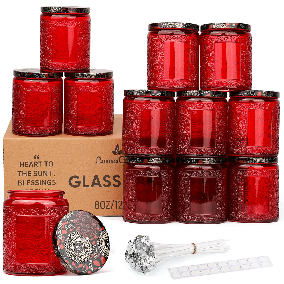 LumaCraft Candle Luxus Relief Kerzengläser zum Kerzen giessen- 12er Pack Leere Glasgefässe mit Luftd