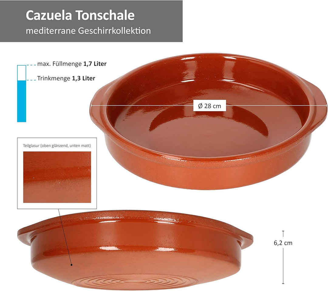 MamboCat Cazuela mit Griff 2er Set Schalen Bernd 1,3l Auflaufform rund 25,5cm aus Ton glasiert Gröss