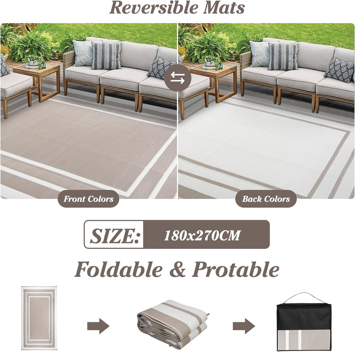 Outdoor Teppich Wetterfest Weiche 180x270cm Beige Kunststoff Picknickdecken Wasserfest Reversible Ca