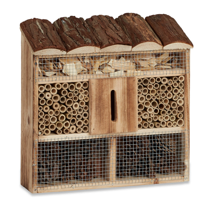 Relaxdays Insektenhotel Zum Aufhängen, Bienenhotel, Schmetterlingshaus, Geflämmtes Holz, HBT: 31 x 3