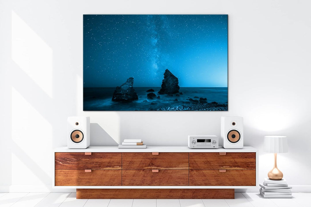 deyoli atemberaubender Sternenhimmel am Meer Format 80x60 Effekt: Monocrome Blau als Leinwandbild, M