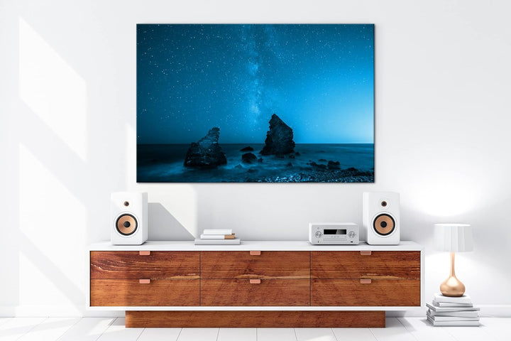 deyoli atemberaubender Sternenhimmel am Meer Format 80x60 Effekt: Monocrome Blau als Leinwandbild, M
